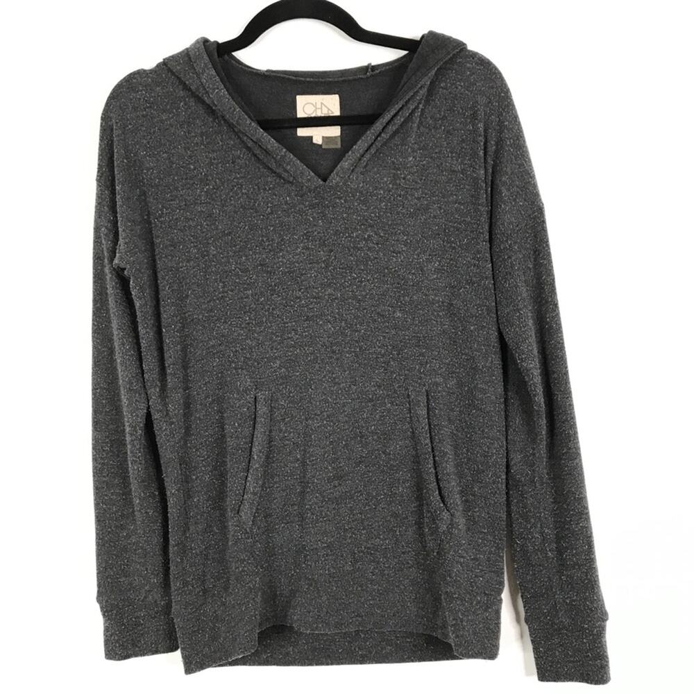 Chaser Small Gray Deep V Hooded Kanga Sweatshirt Pullover Jumper Texture Lounge